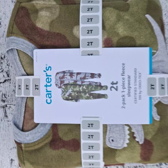 Carters Baby Sleepwear Green and Gray 1 Piece Fleece Jumper Set of 2 Size 2T New - Picture 2 of 11